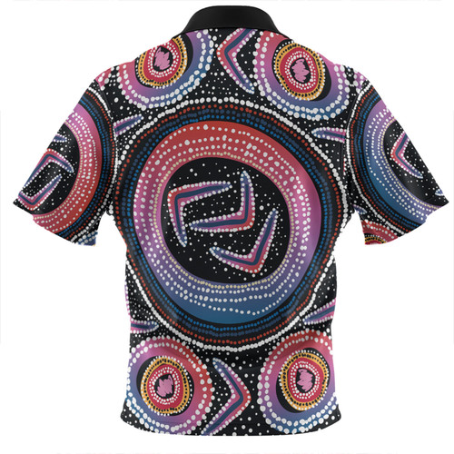 Australia Aboriginal Zip Polo Shirt - Aboriginal Boomerang Dot Art Zip Polo Shirt Australia Aboriginal Zip Polo Shirt - Aboriginal Boomerang Dot Art Zip Polo Shirt