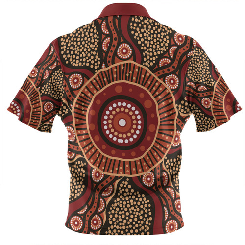 Australia Aboriginal Zip Polo Shirt - Brown Aboriginal Style Dot Painting Zip Polo Shirt Australia Aboriginal Zip Polo Shirt - Brown Aboriginal Style Dot Painting Zip Polo Shirt