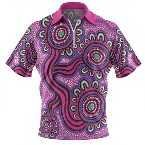 Australia Aboriginal Zip Polo Shirt - Dot Patterns From Indigenous Australian Culture Zip Polo Shirt