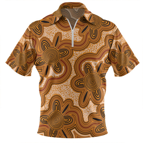 Australia Aboriginal Zip Polo Shirt - Aboriginal Art Background Connection Concept Zip Polo Shirt