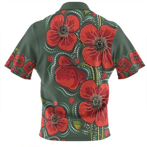Australia Aboriginal Zip Polo Shirt - Aboriginal Style Australian Poppy Flower Background Zip Polo Shirt Australia Aboriginal Zip Polo Shirt - Aboriginal Style Australian Poppy Flower Background Zip Polo Shirt