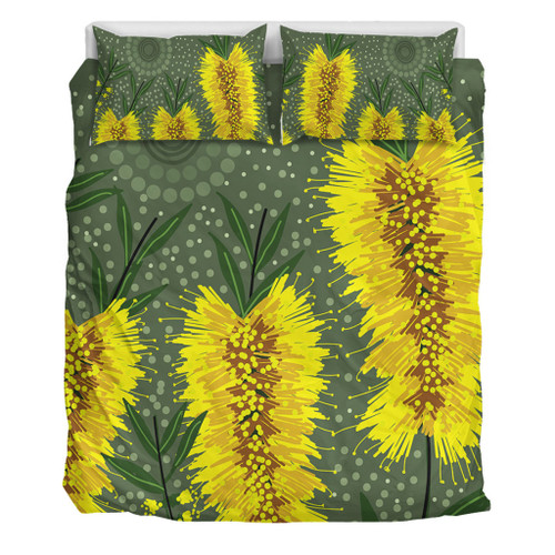 Australia Aboriginal Bedding Set - Yellow Bottle Brush Flora In Aboriginal Painting Bedding Set Australia Aboriginal Bedding Set - Yellow Bottle Brush Flora In Aboriginal Painting Bedding Set