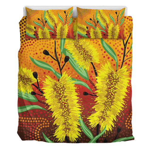 Australia Aboriginal Bedding Set - Aboriginal Art Of Yellow Bottle Brush Plant Bedding Set Australia Aboriginal Bedding Set - Aboriginal Art Of Yellow Bottle Brush Plant Bedding Set