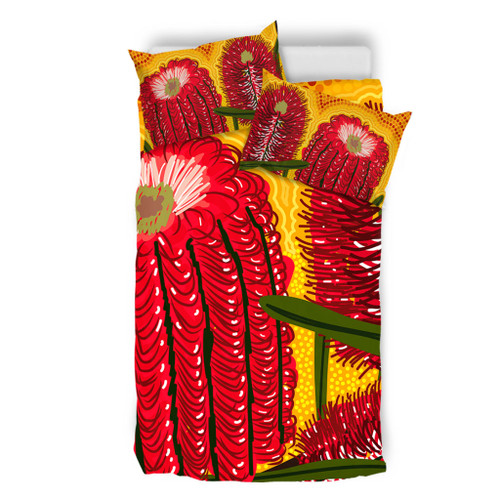 Australia Aboriginal Bedding Set - Aboriginal Dot Art Of Australian Native Banksia Flower Bedding Set Australia Aboriginal Bedding Set - Aboriginal Dot Art Of Australian Native Banksia Flower Bedding Set