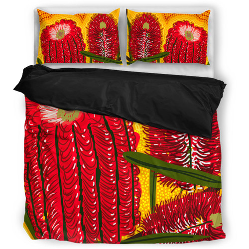 Australia Aboriginal Bedding Set - Aboriginal Dot Art Of Australian Native Banksia Flower Bedding Set Australia Aboriginal Bedding Set - Aboriginal Dot Art Of Australian Native Banksia Flower Bedding Set