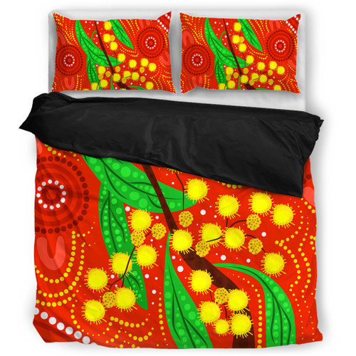 Australia Aboriginal Bedding Set - Aboriginal Dot Art Of Australian Yellow Wattle Painting Bedding Set Australia Aboriginal Bedding Set - Aboriginal Dot Art Of Australian Yellow Wattle Painting Bedding Set