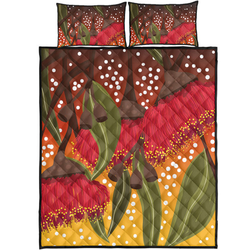 Australia Aboriginal Quilt Bed Set - Red Eucalyptus Aboriginal Dot Art Quilt Bed Set Australia Aboriginal Quilt Bed Set - Red Eucalyptus Aboriginal Dot Art Quilt Bed Set