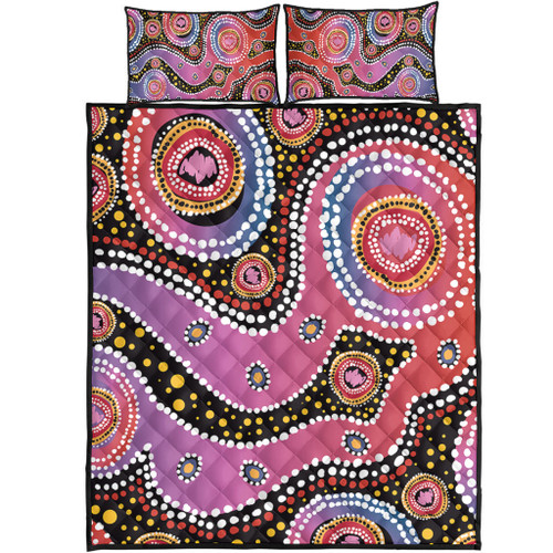Australia Aboriginal Quilt Bed Set - Aboriginal Background Featuring Dot Design Quilt Bed Set Australia Aboriginal Quilt Bed Set - Aboriginal Background Featuring Dot Design Quilt Bed Set