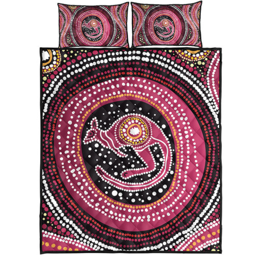 Australia Aboriginal Quilt Bed Set - Aboriginal Background Featuring Kangaroo Dot Design Quilt Bed Set Australia Aboriginal Quilt Bed Set - Aboriginal Background Featuring Kangaroo Dot Design Quilt Bed Set