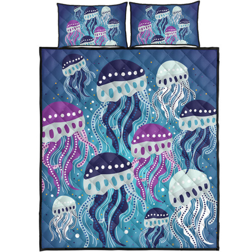 Australia Aboriginal Quilt Bed Set - Aboriginal Art Painting With Jellyfish Quilt Bed Set Australia Aboriginal Quilt Bed Set - Aboriginal Art Painting With Jellyfish Quilt Bed Set