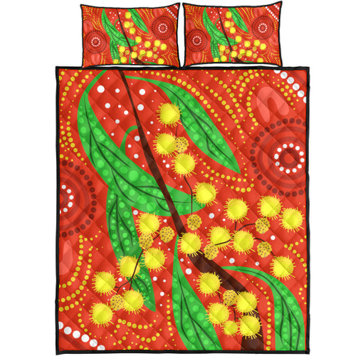 Australia Aboriginal Quilt Bed Set - Aboriginal Dot Art Of Australian Yellow Wattle Painting Quilt Bed Set Australia Aboriginal Quilt Bed Set - Aboriginal Dot Art Of Australian Yellow Wattle Painting Quilt Bed Set