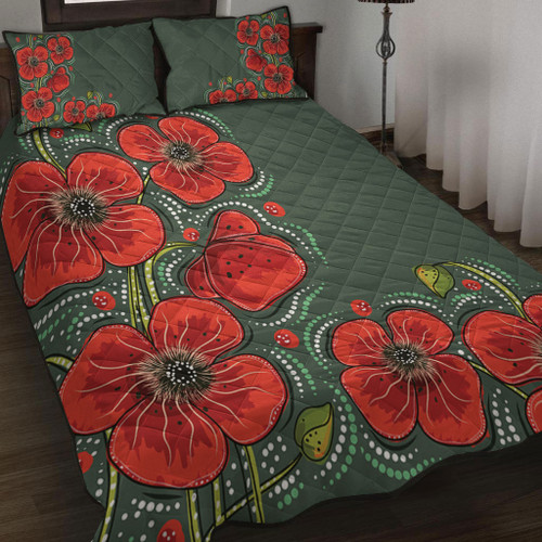 Australia Aboriginal Quilt Bed Set - Aboriginal Style Australian Poppy Flower Background Quilt Bed Set