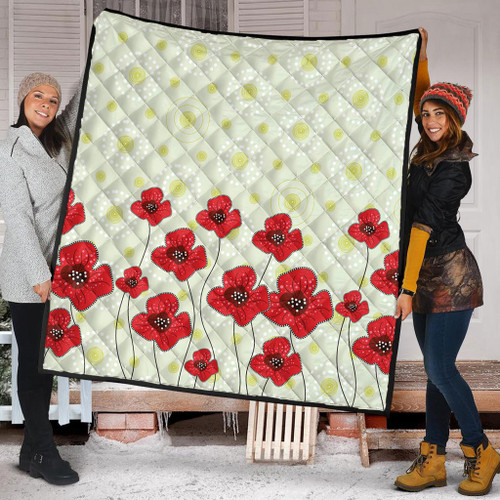 Australia Aboriginal Quilt - Poppy Flowers Background In Aboriginal Dot Art Style Quilt Australia Aboriginal Quilt - Poppy Flowers Background In Aboriginal Dot Art Style Quilt