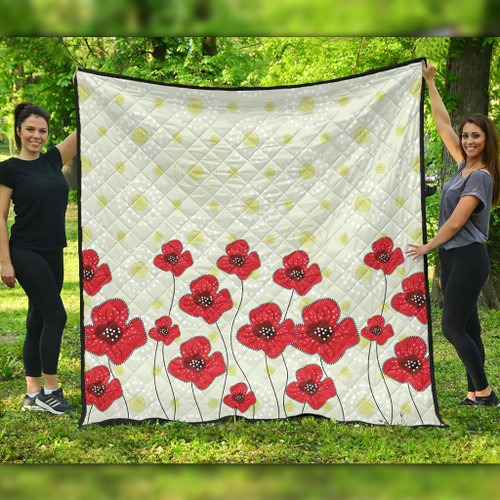 Australia Aboriginal Quilt - Poppy Flowers Background In Aboriginal Dot Art Style Quilt Australia Aboriginal Quilt - Poppy Flowers Background In Aboriginal Dot Art Style Quilt
