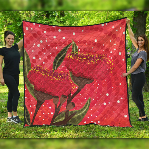 Australia Aboriginal Quilt - Red Aboriginal Art With Eucalyptus Flowers Quilt Australia Aboriginal Quilt - Red Aboriginal Art With Eucalyptus Flowers Quilt