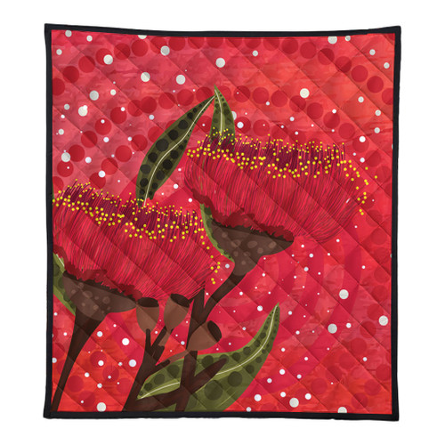 Australia Aboriginal Quilt - Red Aboriginal Art With Eucalyptus Flowers Quilt