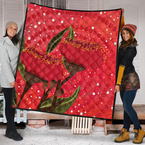 Australia Aboriginal Quilt - Red Aboriginal Art With Eucalyptus Flowers Quilt Australia Aboriginal Quilt - Red Aboriginal Art With Eucalyptus Flowers Quilt