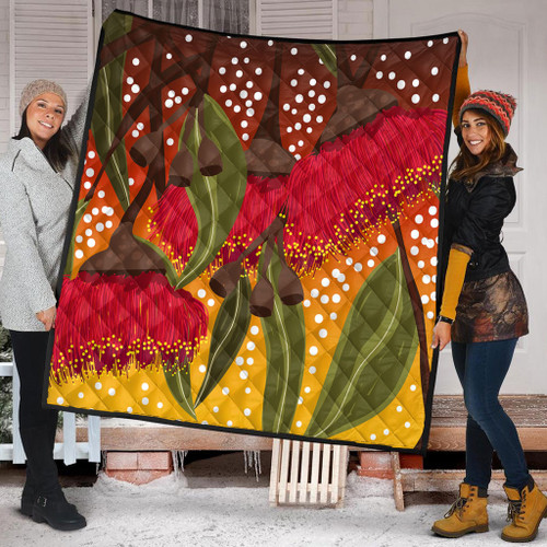 Australia Aboriginal Quilt - Red Eucalyptus Aboriginal Dot Art Quilt