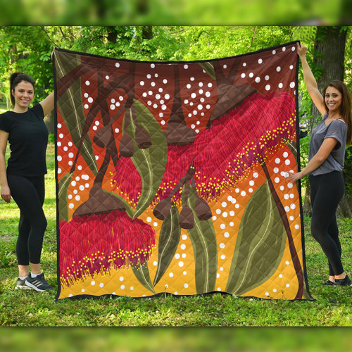 Australia Aboriginal Quilt - Red Eucalyptus Aboriginal Dot Art Quilt