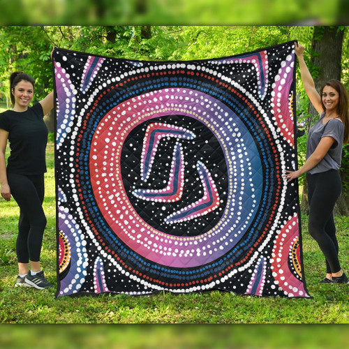 Australia Aboriginal Quilt - Aboriginal Boomerang Dot Art Quilt Australia Aboriginal Quilt - Aboriginal Boomerang Dot Art Quilt