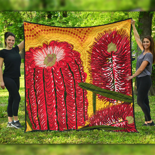Australia Aboriginal Quilt - Aboriginal Dot Art Of Australian Native Banksia Flower Quilt Australia Aboriginal Quilt - Aboriginal Dot Art Of Australian Native Banksia Flower Quilt