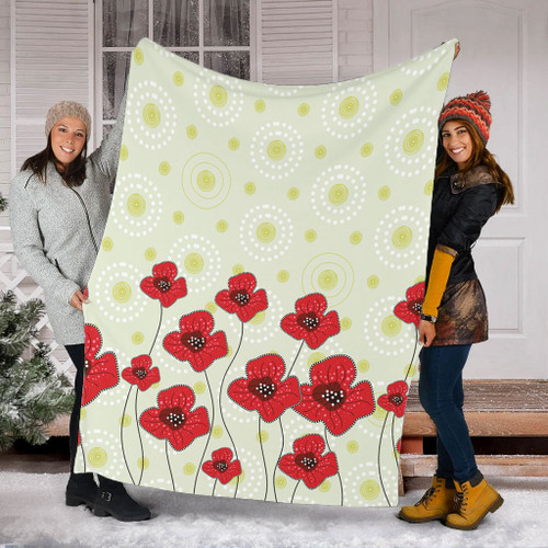 Australia Aboriginal Blanket - Poppy Flowers Background In Aboriginal Dot Art Style Blanket Australia Aboriginal Blanket - Poppy Flowers Background In Aboriginal Dot Art Style Blanket