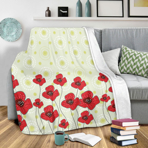 Australia Aboriginal Blanket - Poppy Flowers Background In Aboriginal Dot Art Style Blanket Australia Aboriginal Blanket - Poppy Flowers Background In Aboriginal Dot Art Style Blanket