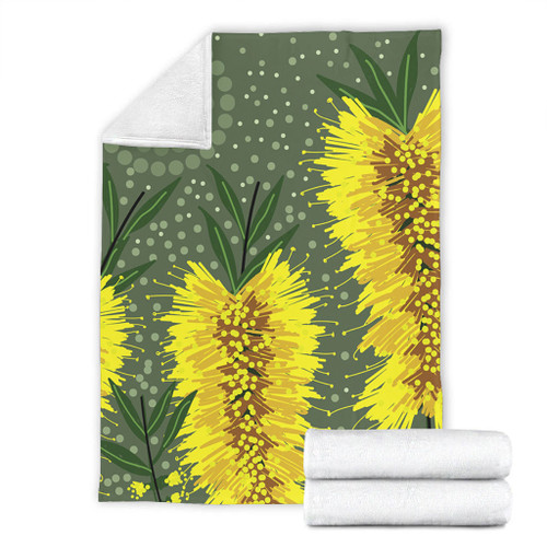 Australia Aboriginal Blanket - Yellow Bottle Brush Flora In Aboriginal Painting Blanket Australia Aboriginal Blanket - Yellow Bottle Brush Flora In Aboriginal Painting Blanket