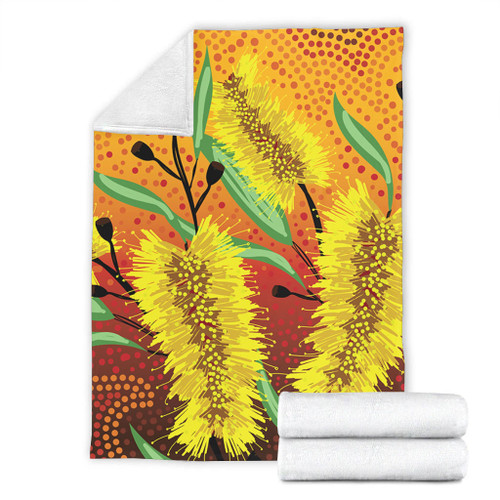 Australia Aboriginal Blanket - Aboriginal Art Of Yellow Bottle Brush Plant Blanket Australia Aboriginal Blanket - Aboriginal Art Of Yellow Bottle Brush Plant Blanket