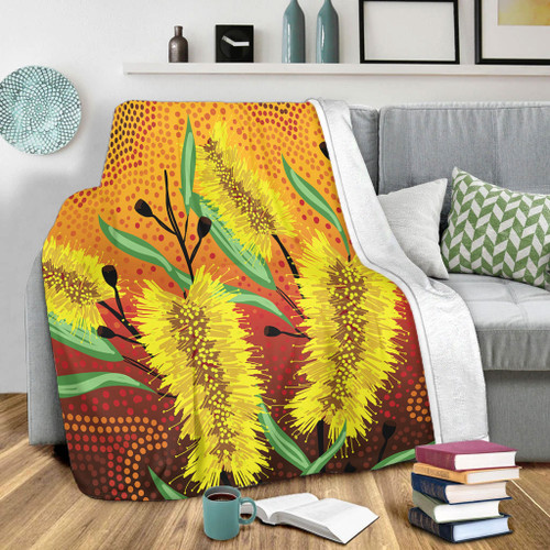 Australia Aboriginal Blanket - Aboriginal Art Of Yellow Bottle Brush Plant Blanket Australia Aboriginal Blanket - Aboriginal Art Of Yellow Bottle Brush Plant Blanket