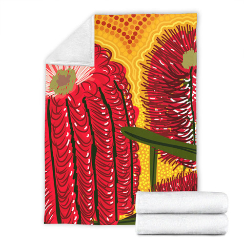 Australia Aboriginal Blanket - Aboriginal Dot Art Of Australian Native Banksia Flower Blanket Australia Aboriginal Blanket - Aboriginal Dot Art Of Australian Native Banksia Flower Blanket