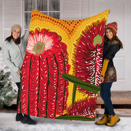 Australia Aboriginal Blanket - Aboriginal Dot Art Of Australian Native Banksia Flower Blanket Australia Aboriginal Blanket - Aboriginal Dot Art Of Australian Native Banksia Flower Blanket
