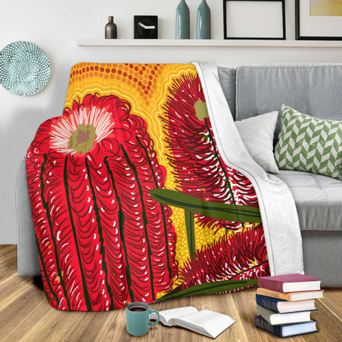 Australia Aboriginal Blanket - Aboriginal Dot Art Of Australian Native Banksia Flower Blanket Australia Aboriginal Blanket - Aboriginal Dot Art Of Australian Native Banksia Flower Blanket