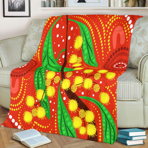 Australia Aboriginal Blanket - Aboriginal Dot Art Of Australian Yellow Wattle Painting Blanket