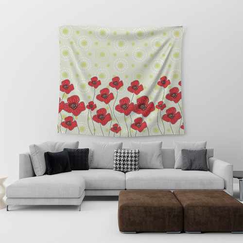 Australia Aboriginal Tapestry - Poppy Flowers Background In Aboriginal Dot Art Style Tapestry