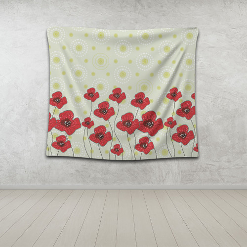 Australia Aboriginal Tapestry - Poppy Flowers Background In Aboriginal Dot Art Style Tapestry