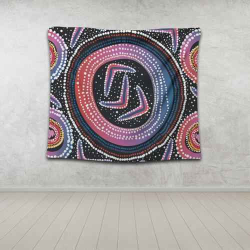 Australia Aboriginal Tapestry - Aboriginal Boomerang Dot Art Tapestry Australia Aboriginal Tapestry - Aboriginal Boomerang Dot Art Tapestry