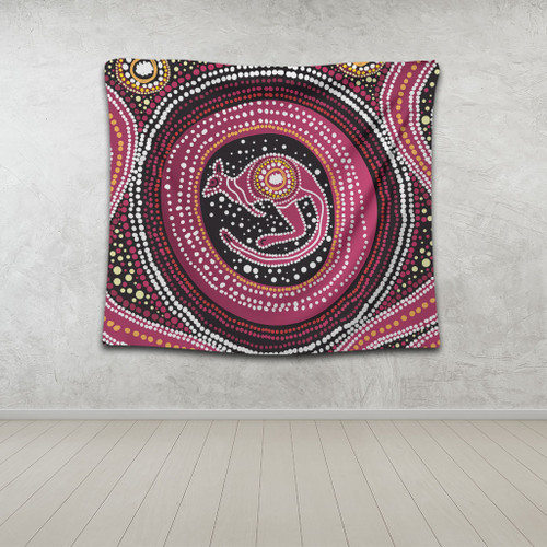 Australia Aboriginal Tapestry - Aboriginal Background Featuring Kangaroo Dot Design Tapestry
