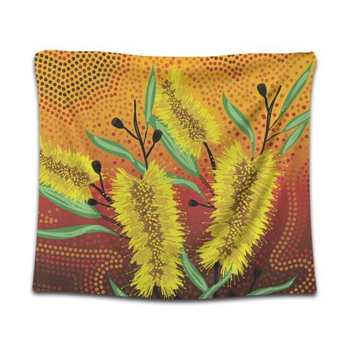 Australia Aboriginal Tapestry - Aboriginal Art Of Yellow Bottle Brush Plant Tapestry Australia Aboriginal Tapestry - Aboriginal Art Of Yellow Bottle Brush Plant Tapestry