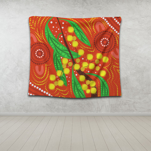 Australia Aboriginal Tapestry - Aboriginal Dot Art Of Australian Yellow Wattle Painting Tapestry Australia Aboriginal Tapestry - Aboriginal Dot Art Of Australian Yellow Wattle Painting Tapestry