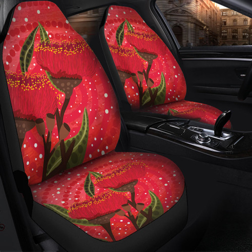 Australia Aboriginal Car Seat Cover - Red Aboriginal Art With Eucalyptus Flowers Car Seat Cover Australia Aboriginal Car Seat Cover - Red Aboriginal Art With Eucalyptus Flowers Car Seat Cover