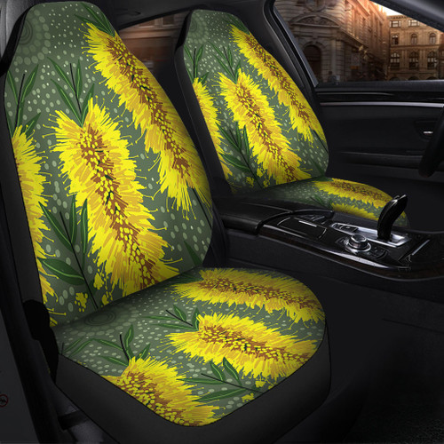 Australia Aboriginal Car Seat Cover - Yellow Bottle Brush Flora In Aboriginal Painting Car Seat Cover