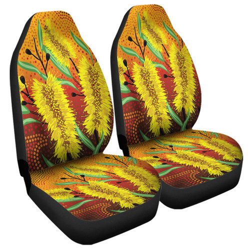 Australia Aboriginal Car Seat Cover - Aboriginal Art Of Yellow Bottle Brush Plant Car Seat Cover Australia Aboriginal Car Seat Cover - Aboriginal Art Of Yellow Bottle Brush Plant Car Seat Cover