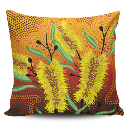 Australia Aboriginal Pillow Cases - Aboriginal Art Of Yellow Bottle Brush Plant Pillow Cases Australia Aboriginal Pillow Cases - Aboriginal Art Of Yellow Bottle Brush Plant Pillow Cases