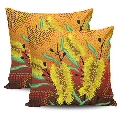 Australia Aboriginal Pillow Cases - Aboriginal Art Of Yellow Bottle Brush Plant Pillow Cases