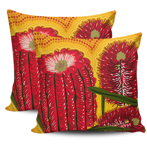 Australia Aboriginal Pillow Cases - Aboriginal Dot Art Of Australian Native Banksia Flower Pillow Cases