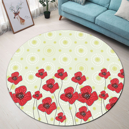 Australia Aboriginal Round Rug - Poppy Flowers Background In Aboriginal Dot Art Style Round Rug Australia Aboriginal Round Rug - Poppy Flowers Background In Aboriginal Dot Art Style Round Rug