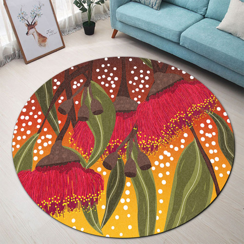Australia Aboriginal Round Rug - Red Eucalyptus Aboriginal Dot Art Round Rug Australia Aboriginal Round Rug - Red Eucalyptus Aboriginal Dot Art Round Rug
