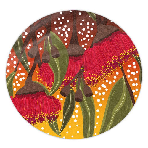 Australia Aboriginal Round Rug - Red Eucalyptus Aboriginal Dot Art Round Rug Australia Aboriginal Round Rug - Red Eucalyptus Aboriginal Dot Art Round Rug