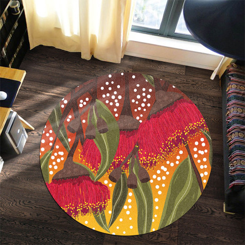 Australia Aboriginal Round Rug - Red Eucalyptus Aboriginal Dot Art Round Rug Australia Aboriginal Round Rug - Red Eucalyptus Aboriginal Dot Art Round Rug